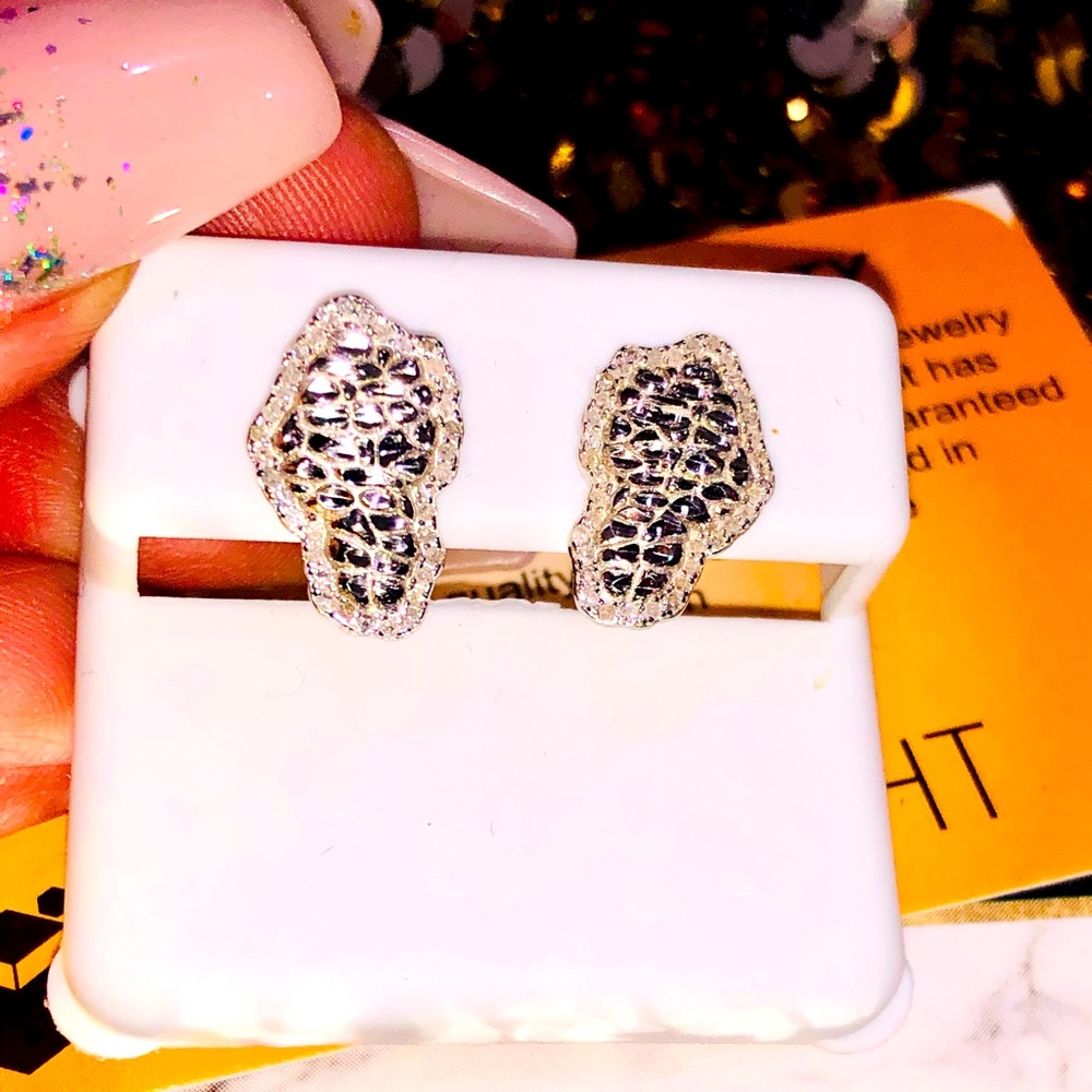 10k white gold vermeil real diamond men earrings, gift for men, NOT CZ best gift